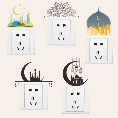 Ramadan Islamische Lichtschalter Wandaufkleber Mond Moschee Stern Mandala Muster PVC Wasserdicht Aufkleber Für Zuhause Dekor