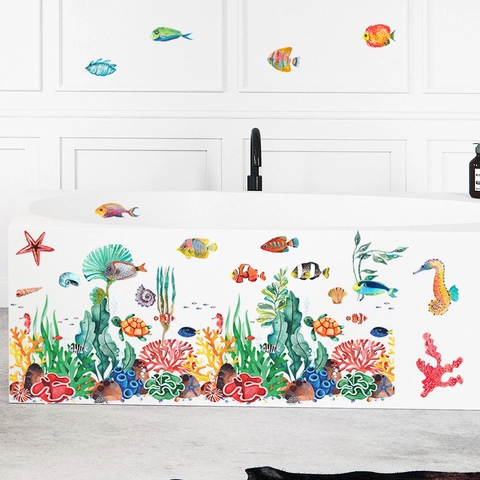 Adesivi Murali in PVC Mondo Marino Creature Marine Corallo Cavalluccio Marino Tartaruga per Bagno Cameretta Bambini DIY