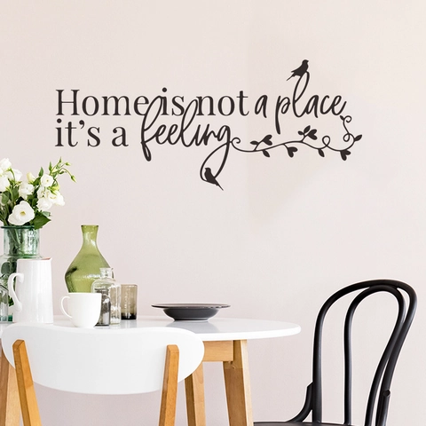 Home Is Not A Place It Is A Feeling Quote Muursticker Vogels Wijnstokken Decor Verwijderbare Zwarte PVC Kunst Muurschildering Voor Woonkamer