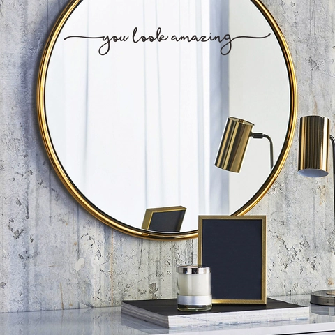 Adesivo per Specchio You Look Amazing in PVC Decalcomania da Parete con Scritta Artistica per Specchio da Trucco Camera da Letto