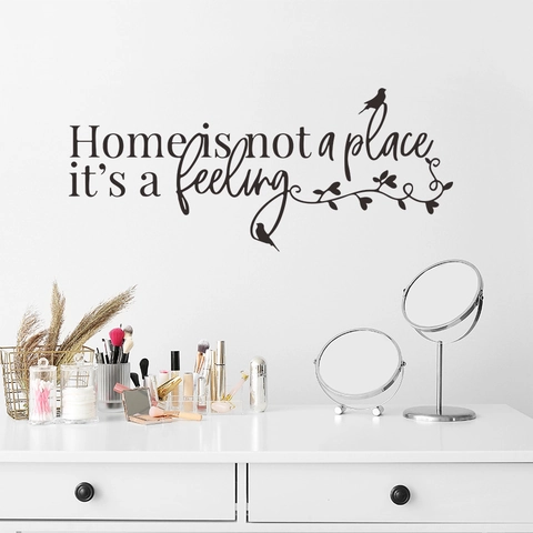 Home Is Not A Place It Is A Feeling Quote Muursticker Vogels Wijnstokken Decor Verwijderbare Zwarte PVC Kunst Muurschildering Voor Woonkamer