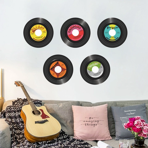 Vintage Vinyl Platen Muurstickers Retro Muziek Thema PVC Zelfklevende Stickers Voor Woonkamer Slaapkamer Huis Decor FX-F315
