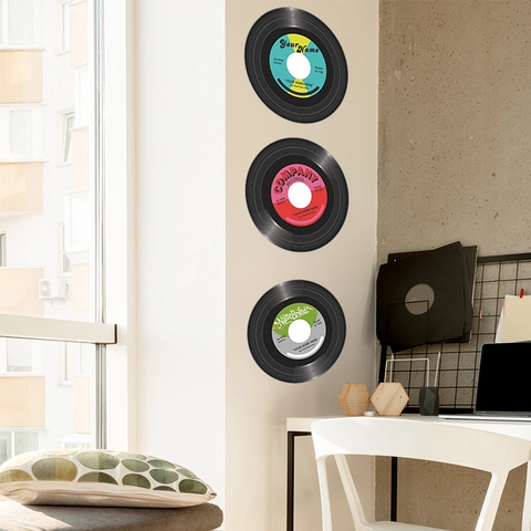 Vintage Vinyl Platen Muurstickers Retro Muziek Thema PVC Zelfklevende Stickers Voor Woonkamer Slaapkamer Huis Decor FX-F315