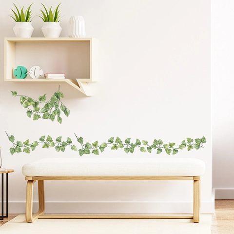 Noordse Stijl Groene Klimop Plant Wijnstok Muurstickers Aquarel PVC Zelfklevend Woondecoratie Voor Slaapkamer Woonkamer