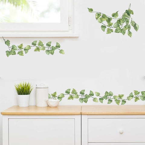 Noordse Stijl Groene Klimop Plant Wijnstok Muurstickers Aquarel PVC Zelfklevend Woondecoratie Voor Slaapkamer Woonkamer