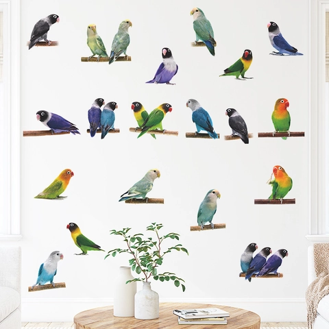 Colorful Parrot Bird Wall Stickers PVC Removable Animal On Branch Decals For Kids Room Living Room Bedroom Home Decoration