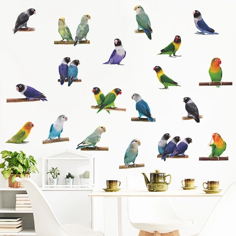 Colorful Parrot Bird Wall Stickers PVC Removable Animal On Branch Decals For Kids Room Living Room Bedroom Home Decoration
