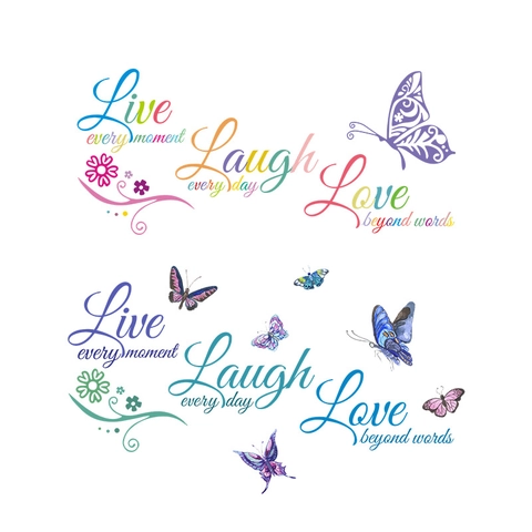Colorful Live Laugh Love Butterfly Wall Stickers Inspirational Quotes PVC Removable Art Decal For Bedroom Living Room Home Decor