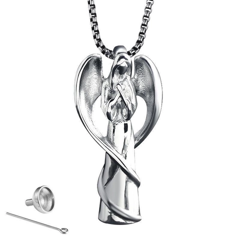 Stainless Steel Praying Angel Memorial Urn Necklace For Ashes Keepsake Cremation Jewelry For Men Women Memorial Pendant