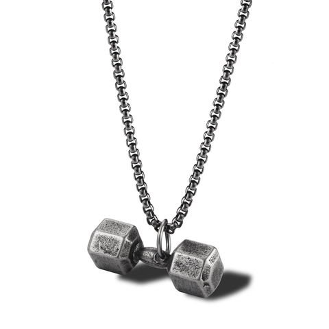 Fitness Dumbbell Pendant Necklace Titanium Steel Gym Barbell Jewelry For Men Women Sports Workout Accessory Gift