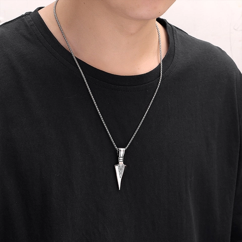Spearhead Arrowhead Pendant Necklace For Men Stainless Steel Titanium Steel Vintage Punk Geometric Jewelry Gift For Boys