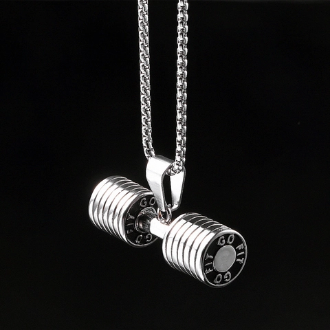 Fitness Dumbbell Pendant Necklace For Men Titanium Stainless Steel Gym Weightlifting Barbell Jewelry GO FIT Sporty Accessory