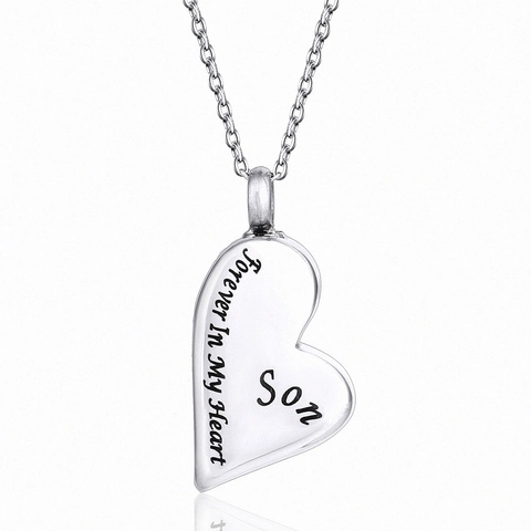 Stainless Steel Heart Cremation Urn Necklace Forever In My Heart Memorial Pendant For Son Daughter Family Members Jewelry