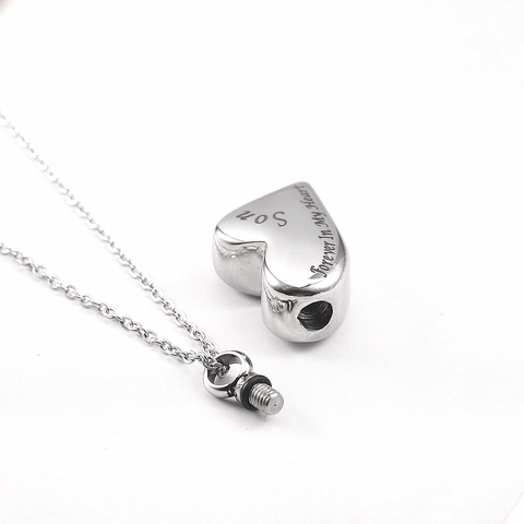 Stainless Steel Heart Cremation Urn Necklace Forever In My Heart Memorial Pendant For Son Daughter Family Members Jewelry