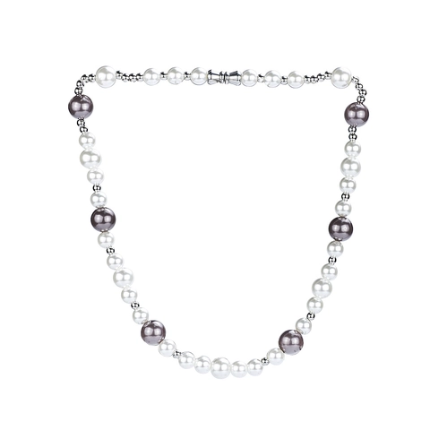 Unisex Retro Splicing Artificial Pearl Necklace With Metal Spacers Street Hip Hop Handcrafted Mixed Color Beads Jewelry