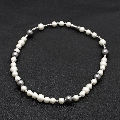 Unisex Retro Splicing Artificial Pearl Necklace With Metal Spacers Street Hip Hop Handcrafted Mixed Color Beads Jewelry