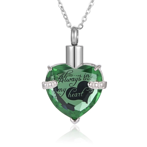 Stainless Steel Heart Urn Necklace For Ashes Always In My Heart Engraved Keepsake Memorial Cremation Pendant Jewelry