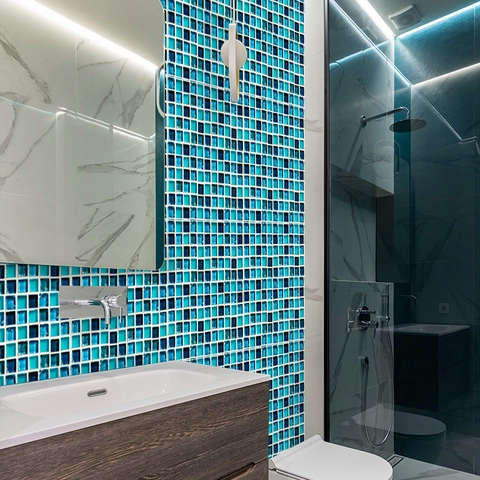 Adesivi per Piastrelle Mosaico Autoadesivi Impermeabile Blu PVC Decalcomanie da Muro per Cucina Bagno Casa Decorazione Parete