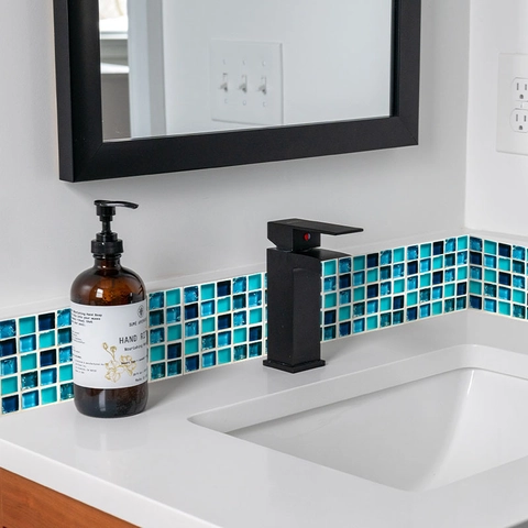 Adesivi per Piastrelle Mosaico Autoadesivi Impermeabile Blu PVC Decalcomanie da Muro per Cucina Bagno Casa Decorazione Parete
