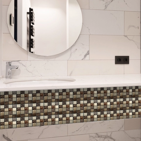 Mosaik Fliesen Wandtattoo Selbstklebend Wasserdicht Kunststein Metallgitter Aufkleber Für Küche Badezimmer Deko Set