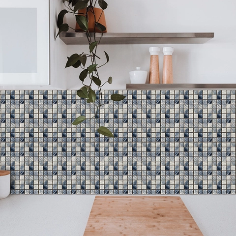 Adesivi per Piastrelle in Mosaico di PVC Impermeabili Autoadesivi Griglia Blu Bianca Decalcomanie da Parete per Cucina Bagno Mobili