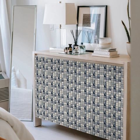 Adesivi per Piastrelle in Mosaico di PVC Impermeabili Autoadesivi Griglia Blu Bianca Decalcomanie da Parete per Cucina Bagno Mobili