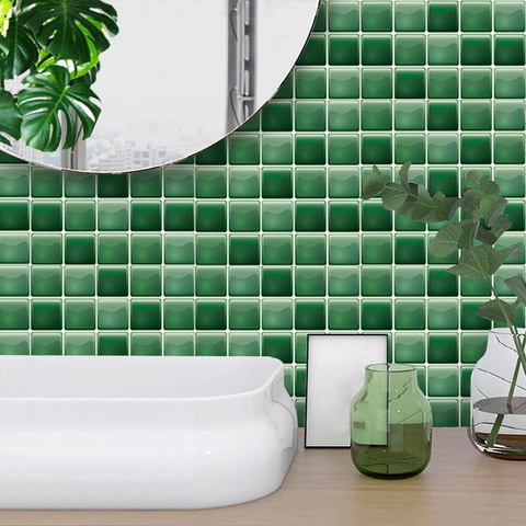 Stickers Carrelage Mosaïque Verte Imperméables PVC Auto-Adhésifs Simulation Mosaïque Murale Pour Cuisine Salle De Bain Maison