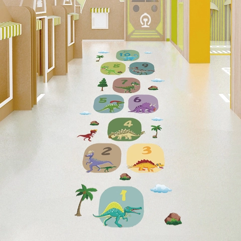 Adesivi per Pavimenti a Campana con Dinosauri Cartone Animato per Camera Bambini Adesivi Murali in PVC Impermeabili per Scuola Materna
