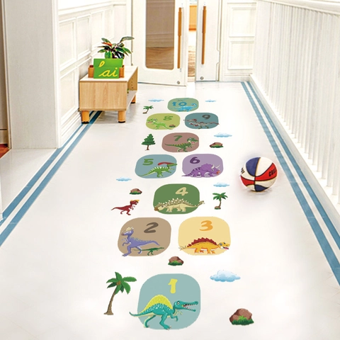 Adesivi per Pavimenti a Campana con Dinosauri Cartone Animato per Camera Bambini Adesivi Murali in PVC Impermeabili per Scuola Materna