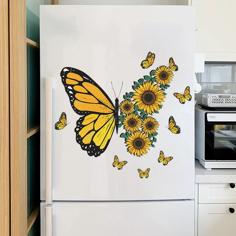 Creatieve Zonnebloem Vlinder PVC Muursticker Voor Woonkamer Slaapkamer Meubels Decor Waterdichte Bloemen Dier DIY Muurschildering