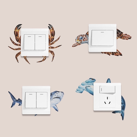 Creative Sea Animal PVC Wall Stickers Realistic Shark Octopus Turtle Decals For Home Light Switch Socket Decoration