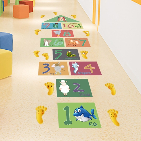 Cartoon Dier Hinkelspel Vloerstickers Educatief 1-10 Cijfers PVC Waterdicht DIY Kinderkamer Kleuterschool Spel Stickers