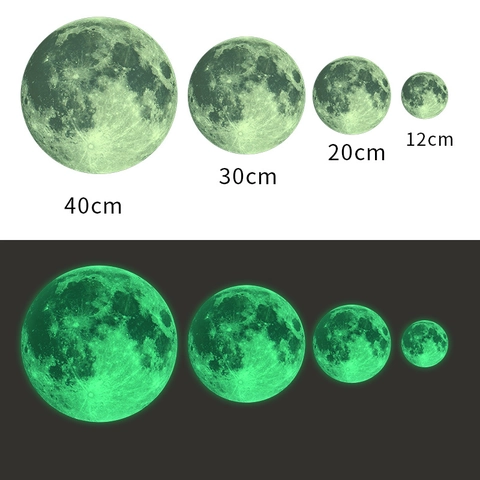 Adesivo Murale Luna Realistica Con Effetto Fluorescente Verde In PVC Con Trama Della Superficie Lunare Per Decorazione Di Soffitto Parete