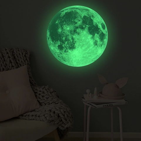 Adesivo Murale Luna Realistica Con Effetto Fluorescente Verde In PVC Con Trama Della Superficie Lunare Per Decorazione Di Soffitto Parete