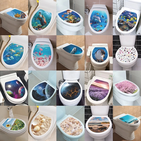 3D Onderwaterwereld Melkweg Bloem Strand Toiletbrilsticker Decoratief Waterdicht Zelfklevend PVC Badkamer Decoratie