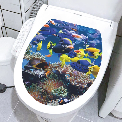 3D Onderwaterwereld Melkweg Bloem Strand Toiletbrilsticker Decoratief Waterdicht Zelfklevend PVC Badkamer Decoratie