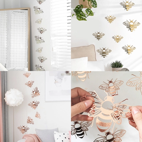 3D Holle Bij Muurstickers Huis Decoratie Metalen Papier Bij DIY Muurschildering Voor Slaapkamer Woonkamer Feest Bruiloft Decor