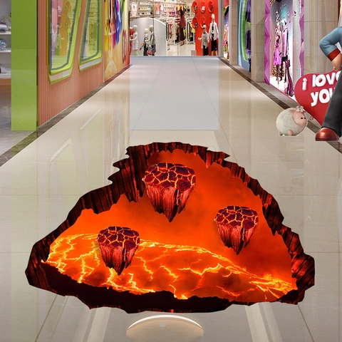 Sticker de Sol Magma Lava 3D Autocollant Mural Imperméable Amovible PVC Volcan Flamme Sticker Mural pour Chambre d'Enfant Salon Décoration de Maison