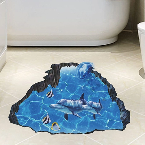 3D Ozean Delfin Unterwasserwelt Bodensticker PVC Abnehmbare Wandtattoo Für Kinderzimmer Badezimmer Home Decor DIY Kunst Wandbild