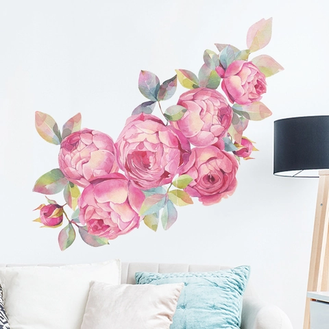 Adesivi Murali Fiori di Peonia Acquerello Rosa Floreale Fai da Te Autoadesivi in PVC per Camera da Letto Soggiorno Casa Parete