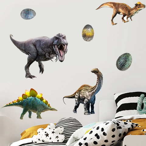 Vinilos Decorativos De Dinosaurios Realistas PVC Removible Animales Palmeras Pegatinas Para Dormitorio Infantil Guardería Escuela Pared
