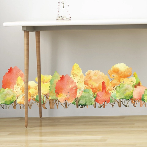 Adesivi Murali Foresta Autunnale Acquerello Alberi Multicolore PVC Decalcomanie Autoadesive per Decorazione Parete Camera Soggiorno