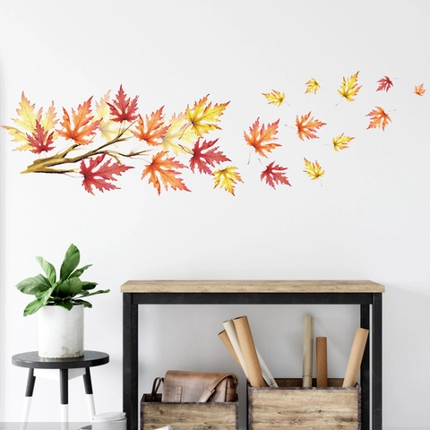 Adesivi Murali Foglie d'Acero Autunnali e Rami d'Albero Impermeabili in PVC Decalcomanie Decorative per Camera da Letto Soggiorno