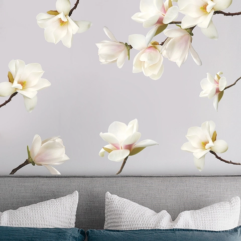 Magnolia Flower Wall Stickers PVC Removable Floral Decals For Living Room Bedroom Entrance Home Interior Wall Decoration