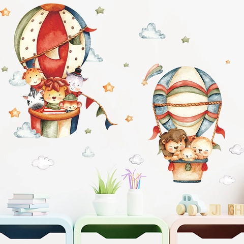 Handgeschilderde Aquarel Dieren Luchtballon Muurstickers Voor Kinderkamer DIY Verwijderbare PVC Muurstickers Woondecoratie