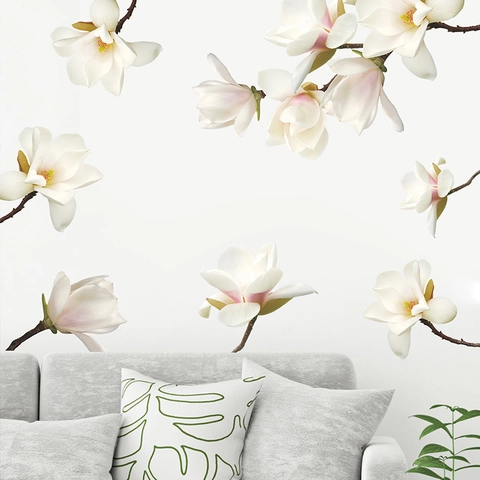 Magnolia Flower Wall Stickers PVC Removable Floral Decals For Living Room Bedroom Entrance Home Interior Wall Decoration