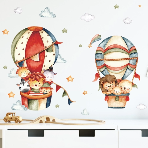 Handgeschilderde Aquarel Dieren Luchtballon Muurstickers Voor Kinderkamer DIY Verwijderbare PVC Muurstickers Woondecoratie