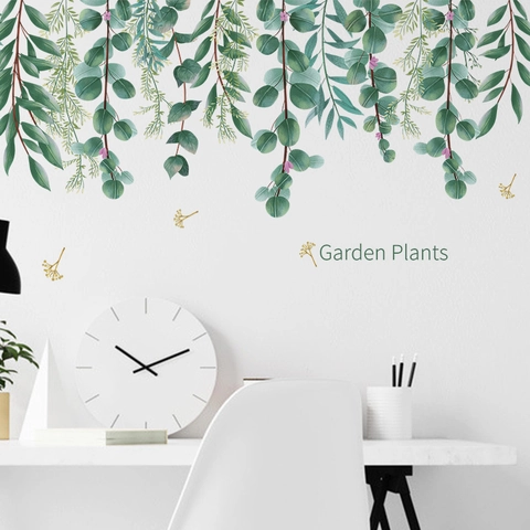 Nordic Garden Plants Eucalyptus Leaf Wall Stickers Green Vines PVC Waterproof Removable Mural For Living Room Bedroom Home Decor