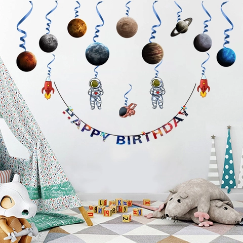 Cartone Animato Spazio Astronauta Pianeta Compleanno Festa Decorazione PVC Adesivo da Parete Set per Bambini Camera Asilo