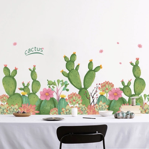 Stickers Muraux Cactus Succulentes Aquarelle Plantes Tropicales Autocollants Muraux en PVC Amovibles pour Chambre d'Enfant